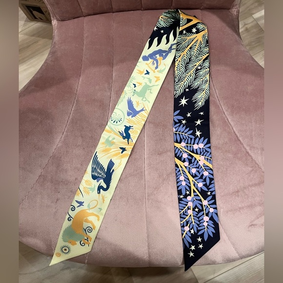 NWT Hermes le Charme d'Orphee twilly ribbon scarf Blue Black Yellow - Picture 5 of 8